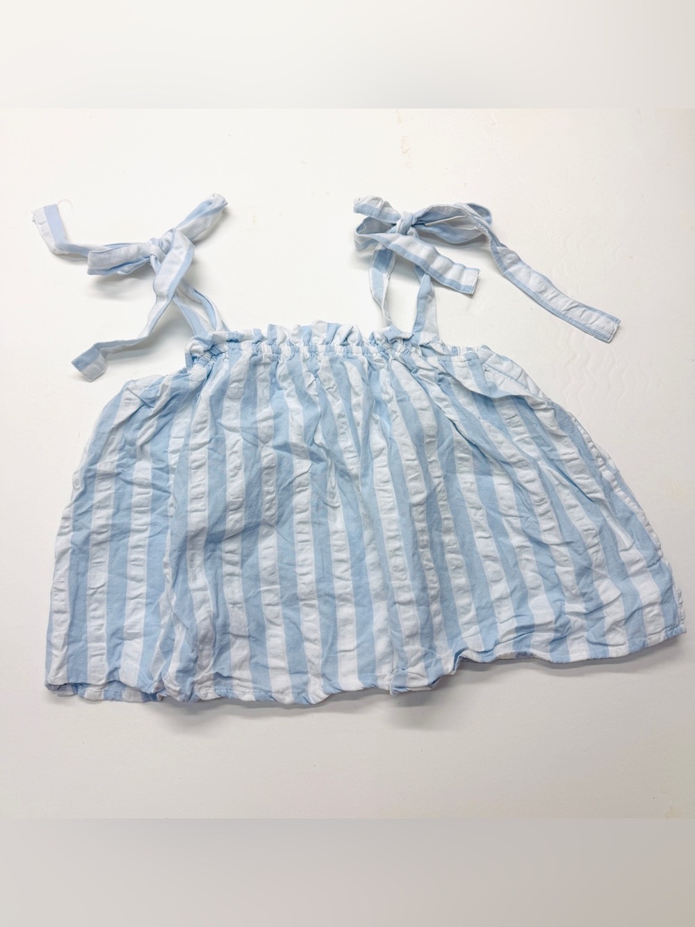 8 Oak Lane Striped Tie-Shoulder Girls' Tank Pajama Top Textured Blue & White